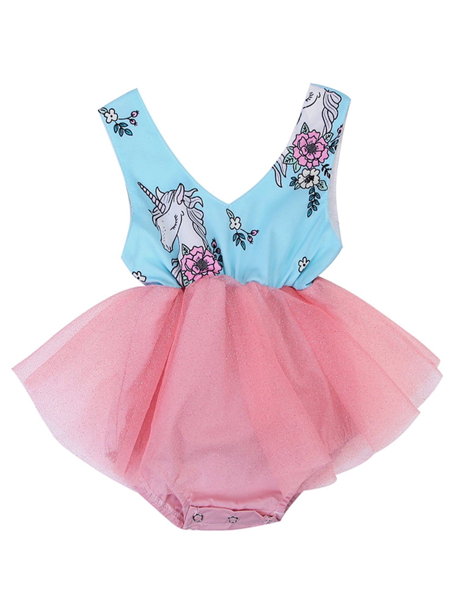 stylesilove Newborn Baby Girl Unicorn Print Sleeveless Romper Tutu