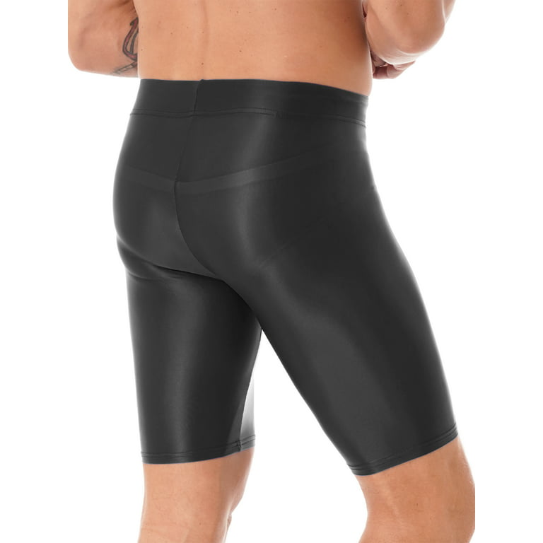 Yeahdor Mens Glossy Solid Color Leggings Shiny Skinny Pants for Yoga Gym  Running Dark Grey M