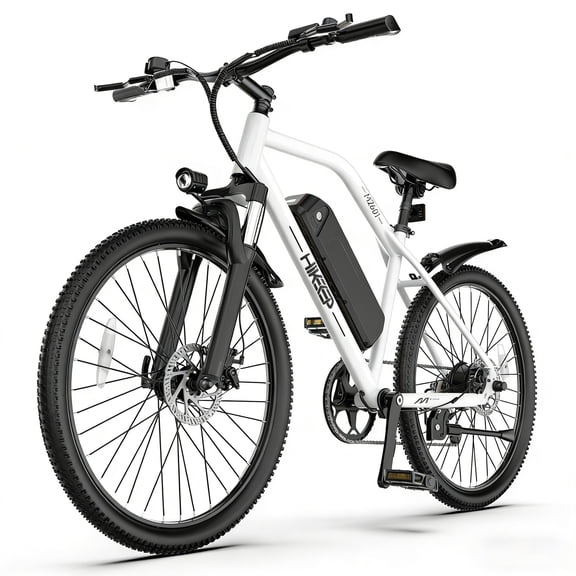 Electric Mountain Bicycle, 26" Tire E-Bike for Adults, 750W Peak Motor, 48V 7.8Ah Removable Battery, 7-Speed, UL2849, Front Suspension, White