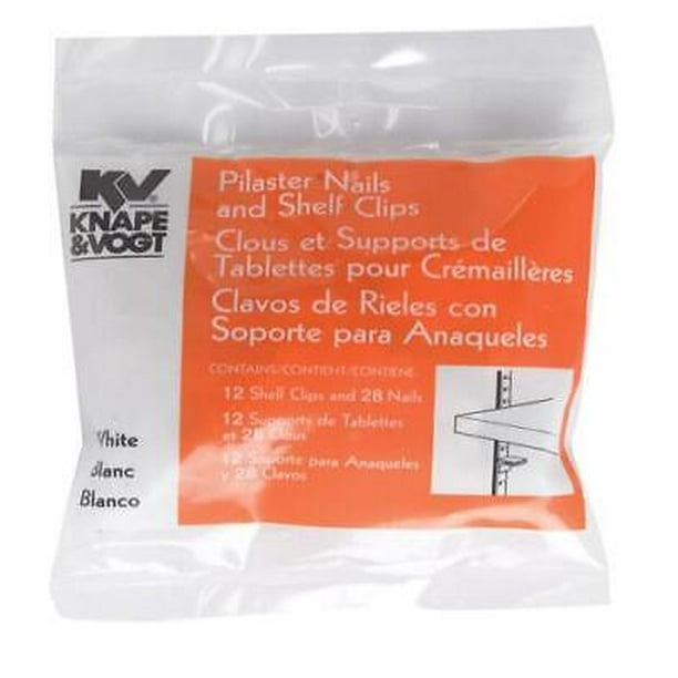 2Pc Knape & Vogt White Steel Pilaster Nails and Shelf Clips 23 Ga. 25