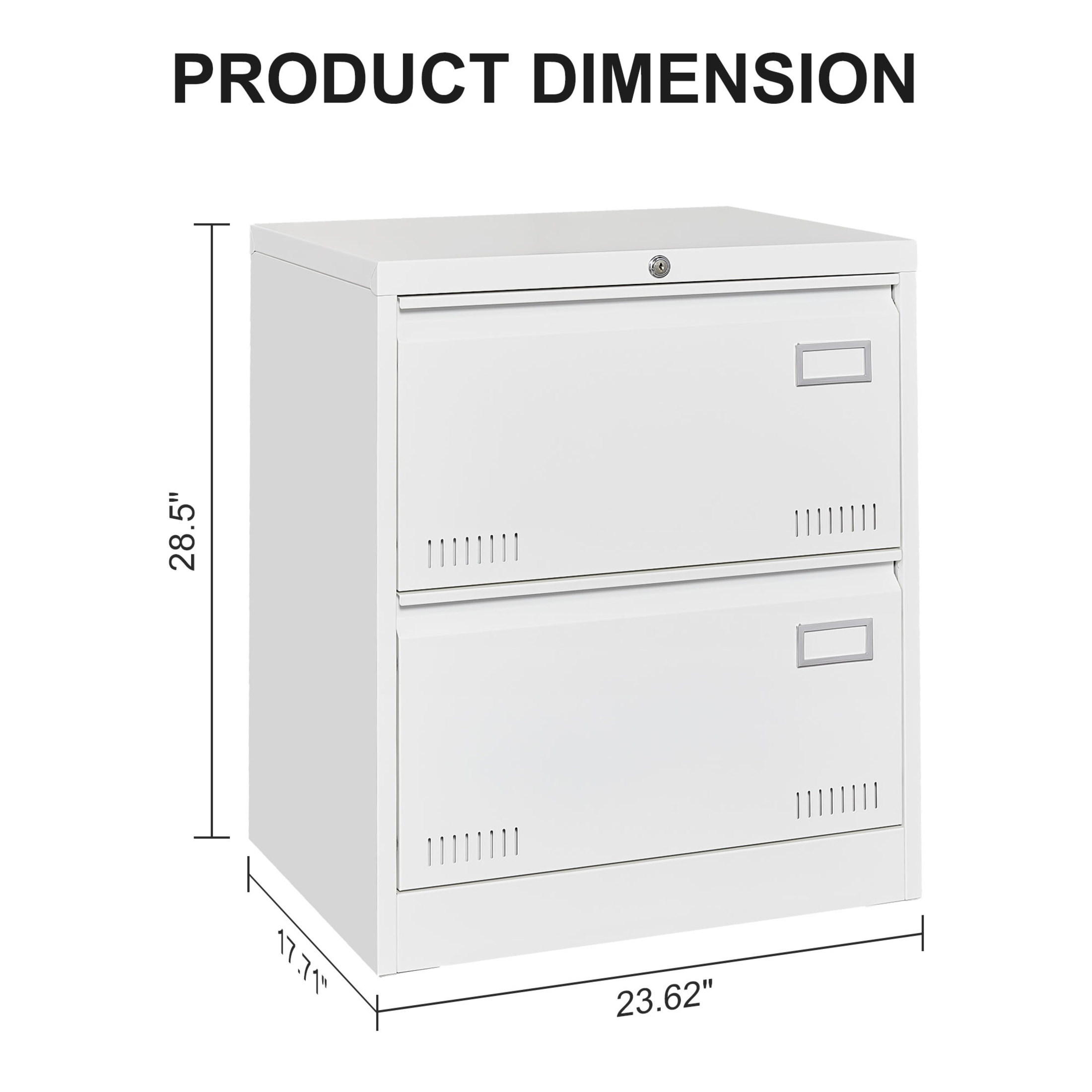Noble House 2 Drawer Lateral File Cabinet with Lock, Metal Office Storage for Legal/Letter/A4, White