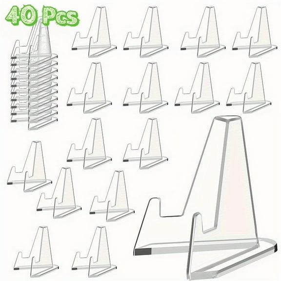 40Pcs Clear Acrylic Easel Stands, Mini Display Stands for Trading Cards, PSA Graded Cards, Coins & Collectibles, Secure Triangular Picture Easels for Home & Commercial Display
