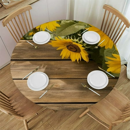 

XINLUO Round Tablecloth Sunflower Round Fitted Tablecloth with Elastic Round Outdoor Table Cover Fitted Tablecloths for Indoor and Outdoor 31 -35