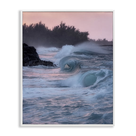 Stupell Industries Tropical Rolling Sea Waves Pink Sky White Framed Giclee Art, 11 x 14, by Dennis Frates
