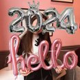 Gold Silver 2024 Crown Digital Balloon New Year Eve Party Decor Hello