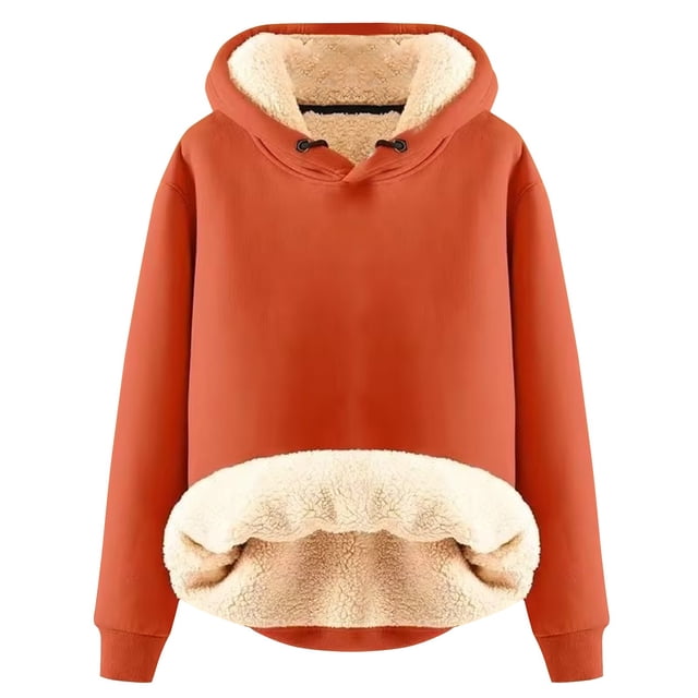 Breezora Sweat à Capuche Doublé en Polaire pour Femmes Manches Longues Col Rond Hiver Chaud pour Activités Extérieures Taille m Orange