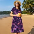 thumbnail image 4 of Fotbe Purple Dreamcatcher Vestido Largo de Moda para Mujer, Vestido Tipo Camiseta con Manga Corta y Estilo Casual a Rayas y Bloques de Color, 4 of 6
