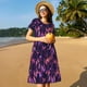 thumbnail image 4 of Fotbe Purple Dreamcatcher Vestido Largo de Moda para Mujer, Vestido Tipo Camiseta con Manga Corta y Estilo Casual a Rayas y Bloques de Color, 4 of 6