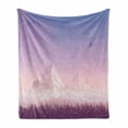 thumbnail image 1 of Landscape Soft Flannel Fleece Blanket, Abstract Graphic of Snowy Mountains Eagle Sky Trees Gradient Sunset, Cozy Plush for Indoor and Outdoor Use, 50" x 60", Lavender Eggplant Rose, by Ambesonne, 1 of 5
