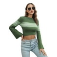 thumbnail image 2 of KOMOO Women Knitted Cropped Sweater Long Sleeve Striped Knitted Crop Tops Ribbed Knitwear Streetwear, 2 of 5