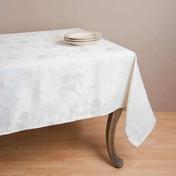 Fennco Styles Royal De Noel Holiday Design Jacquard Rectangular Tablecloth 70" W x 70" L, Ivory