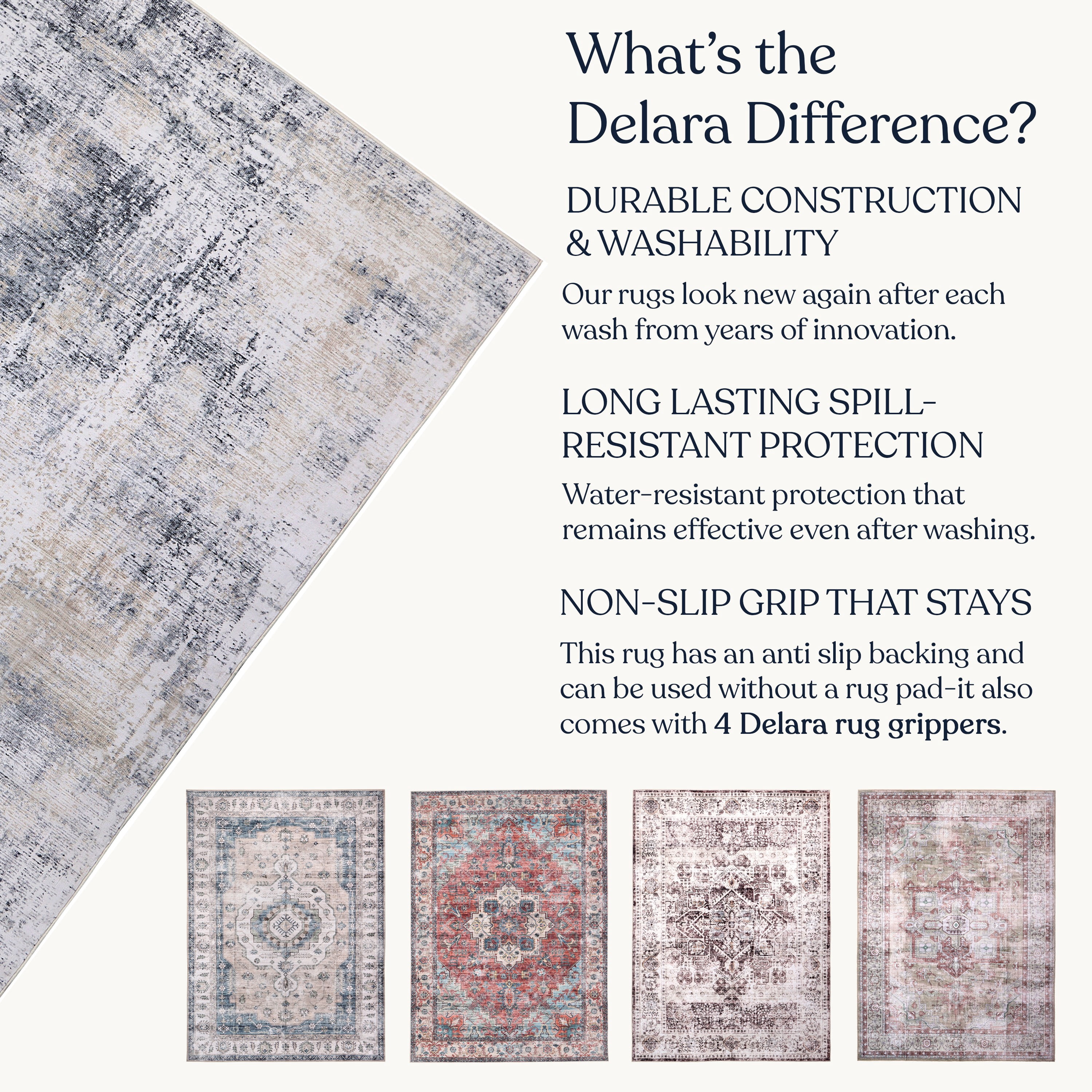 Delara 5'x7' Machine Washable Area Rug, Soft & Durable, Non-Slip, Stain Resistant, Misty Echo, for Bedroom, Living & Dining Room