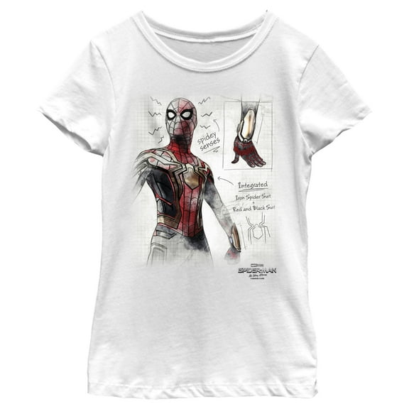 Girl's Marvel Spider-Man: Now Way Home Integrated Suit Sketch  Graphic Tee White Small