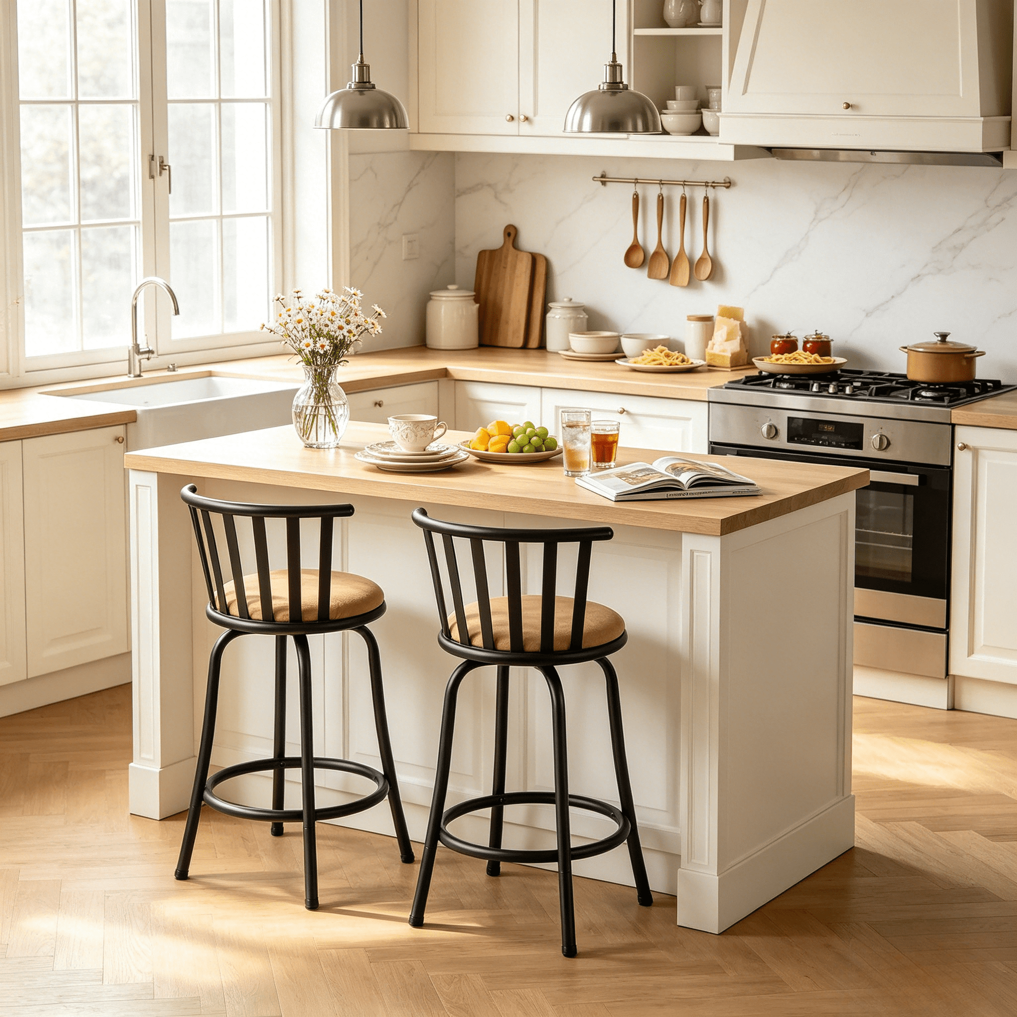Homy Casa Set of 2 Adjustable Swivel Bar Stools, 24/29 Inch Counter Height Kitchen Island Chairs, Brown