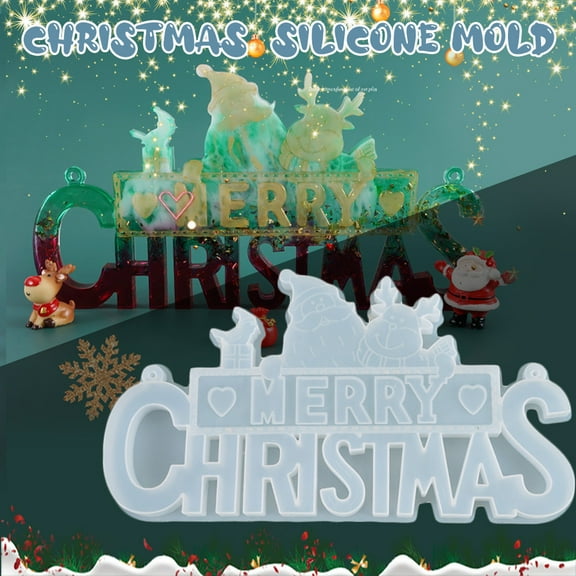 Merry Christmas Molds, Epoxy Resin Molds to Make Hanging Projects, Christmas Silicone Resin Molds, Christmas Candle Mold for Candle Making, for Decor Door/Wall