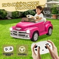 thumbnail image 3 of Track Seven 12V Kids Ride on Car, Licensed Chevrolet 3100 Pickup Electric Car with Remote Control, LED Lights, Bluetooth, Power Indicator, Storage, Kids Ride on Truck Toy for Boys Girls Age 3+, Pink, 3 of 7
