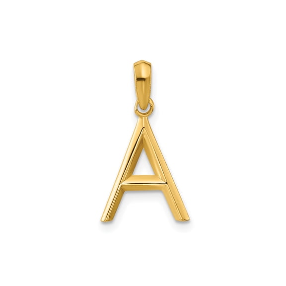 14k Yellow Gold Letter A Pendant Charm, Polished Block Initial, Unisex