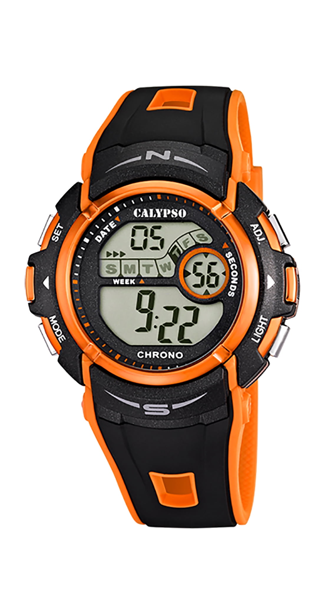 Dual And Day Mens 45mm Date Calypso Watch, Digital - Backlight, Timer, Silicone K5610 Strap, Sports Chronograph, Time, Calendar