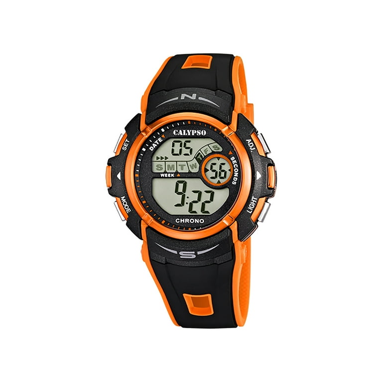 Calypso K5610 Sports Date Day Silicone Watch, Strap, Dual Backlight, Chronograph, Timer, Mens And Time, 45mm - Digital Calendar