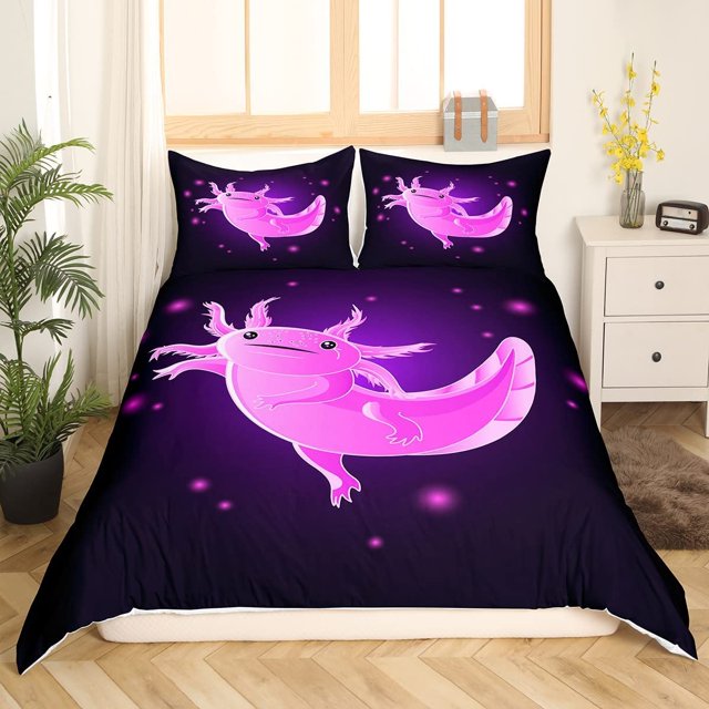 Funda nórdica Queen Size Cute Axolotl Bedding Set Galaxy Comforter Cover for Kids