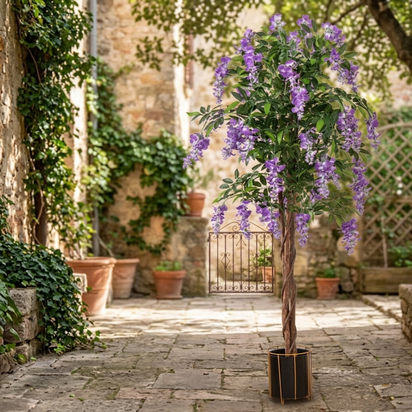 Vebreda Artificial Plant Decor, 5.5 FT Faux Wisteria Plant in Nursery Pot with Blooming Flowers, Vivid and Natural Appearance, Reliable Materials