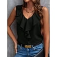 thumbnail image 2 of Women'S Ruffle Sleeveless Tops Dressy Casual Business Work Blouses Office V Neck Chiffon Shirts Summer 2025 Black L, 2 of 7