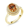 thumbnail image 2 of Gem Stone King 18K Yellow Gold Plated Silver Oval Ecstasy Mystic Topaz Halo Engagement Ring for Women (2.70 Cttw, Gemstone November Birthstone, Oval 8X6MM, Size 7), 2 of 4