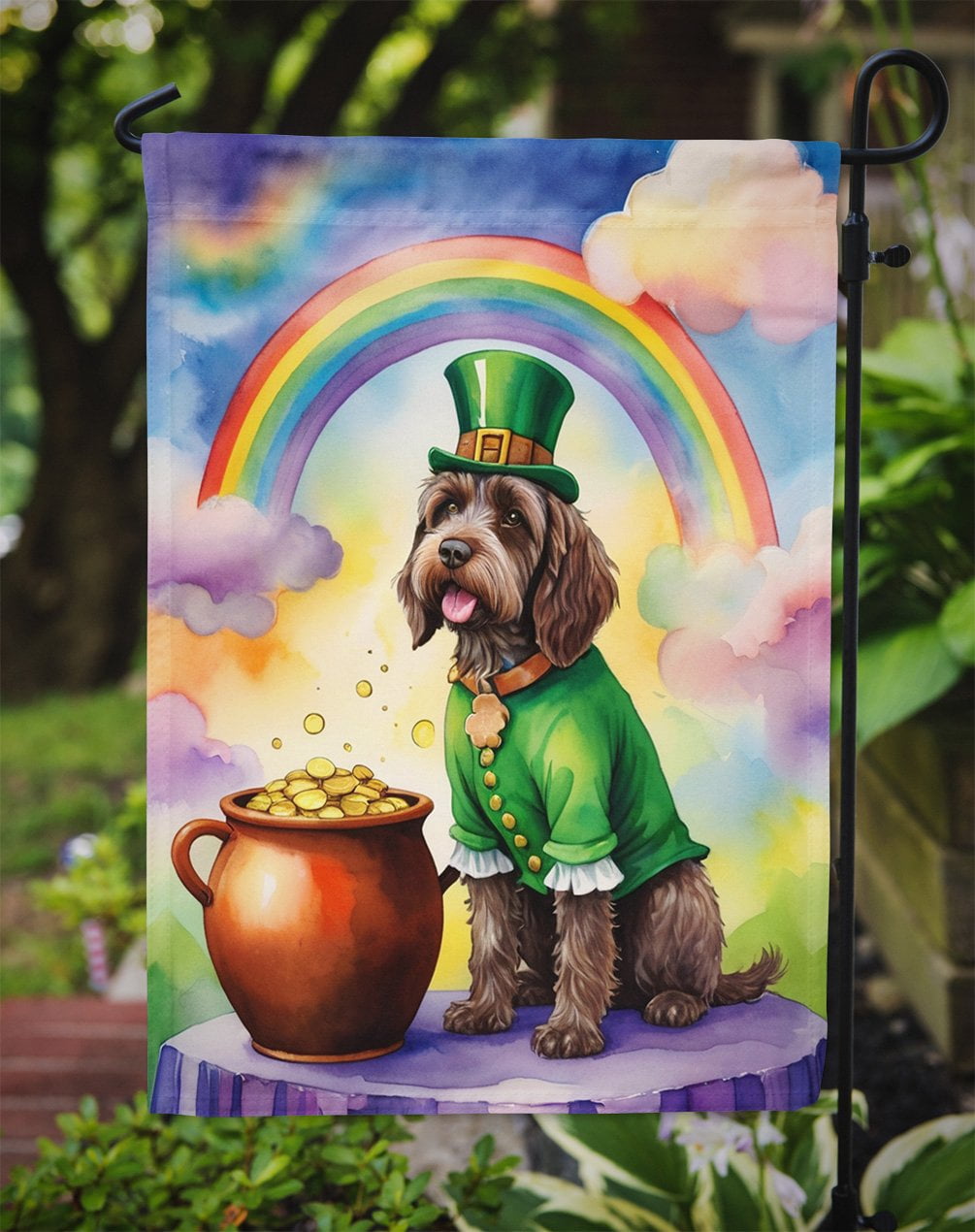 Wirehaired Pointing Griffon St Patrick's Day Garden Flag 11.25 in x 15.5 in