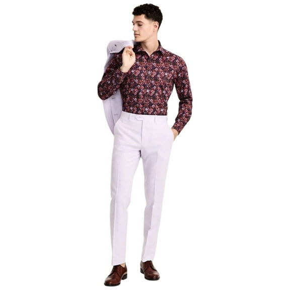 Bar Iii Mens Slim fit Dress Pants 32 / 32 Purple Solid Stretch Linen