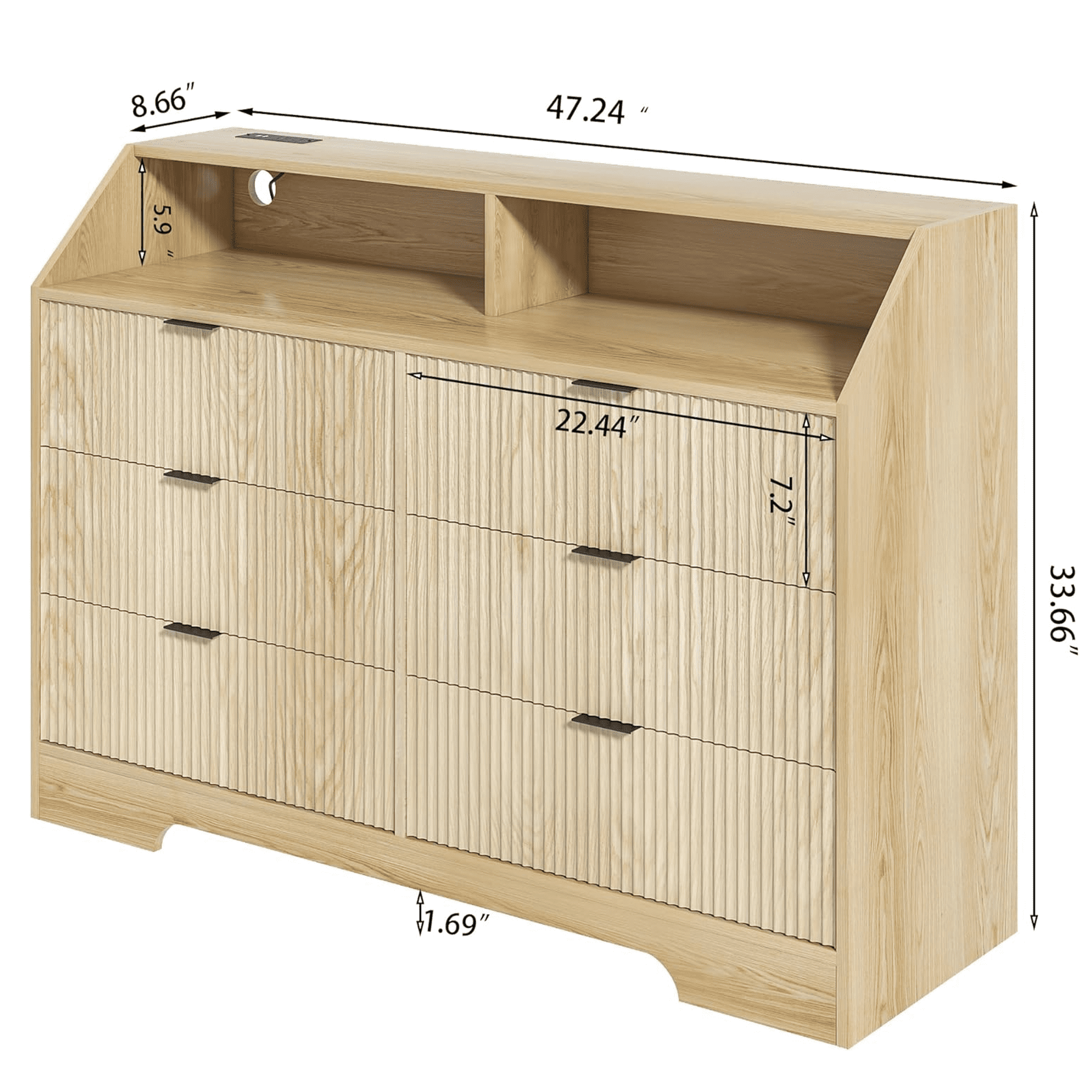 Oubayajia Modern 6 Drawer Dresser, Wood Chest of Drawers with Power Outlet for Living Room Bedroom