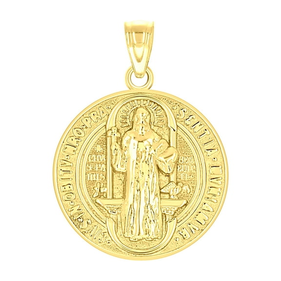 10k Yellow Gold Unisex Religious Saint Benedict Charm Pendant for Men Women