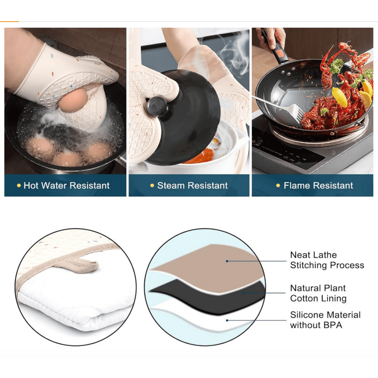 Pack of 7 Silicone Heat Resistant Oven Mittens and Hot Pads Brush