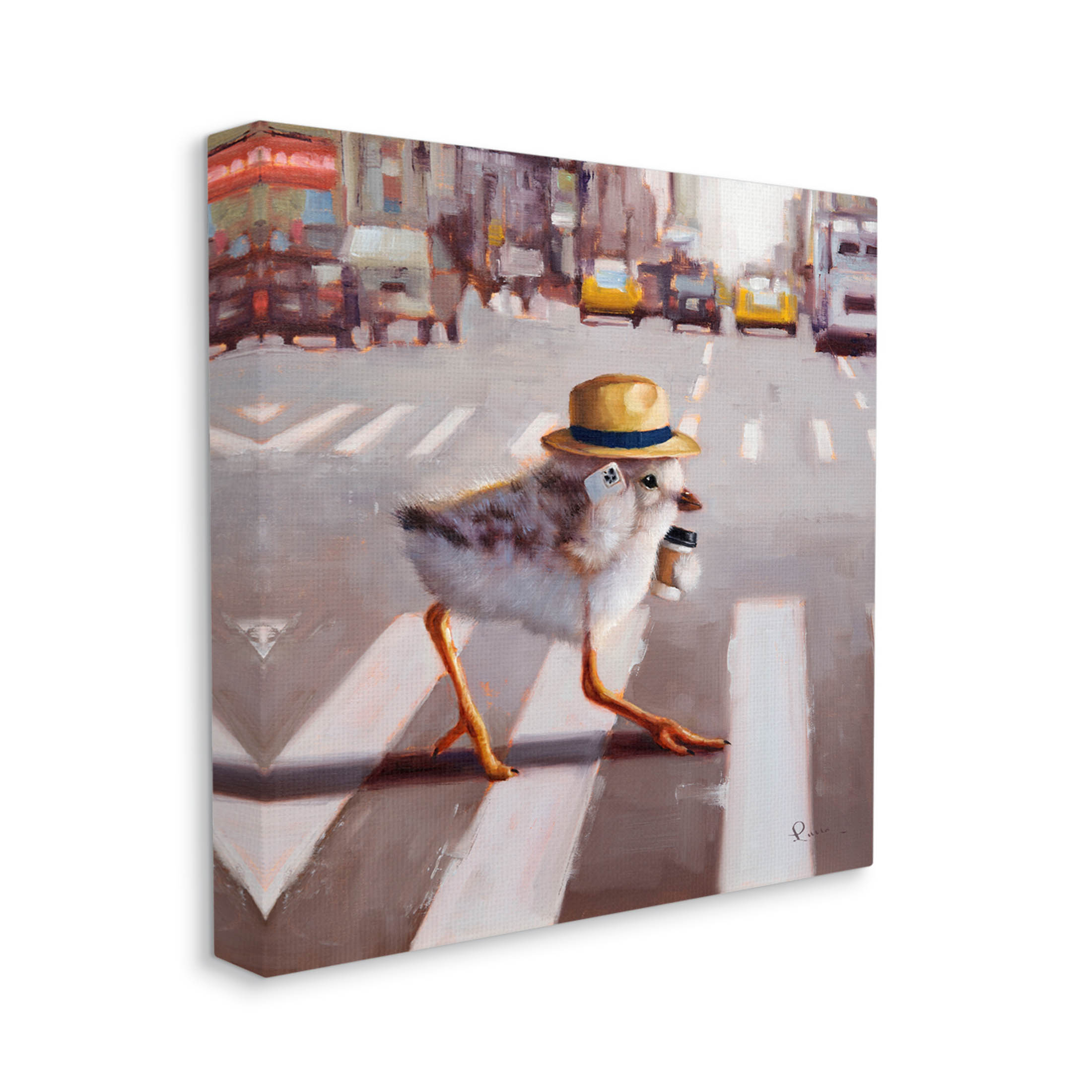 Bird Crosswalk Urban City Street Animals & Insects Painting Gallery Wrapped Canvas Print Wall Art