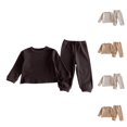 thumbnail image 3 of Odeerbi Toddler Boys Girls Cotton Pajama Sets Solid Color Loungewear Children's Long Sleeves Round Neck Pajamas Coffee, 3 of 3