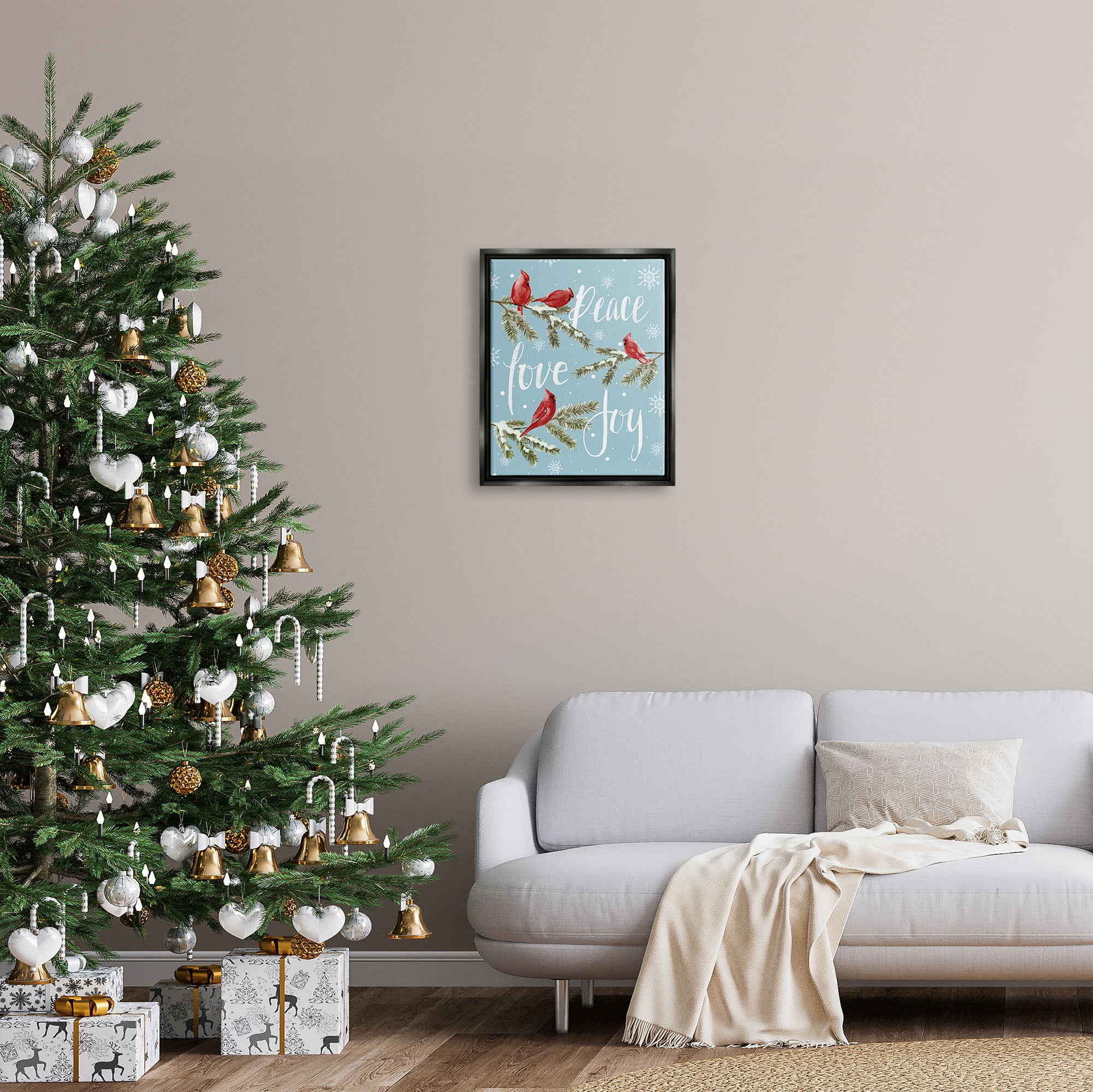 Stupell Industries Winter Cardinals Perched Holiday Painting Black Floater Framed Art Print Wall Art, 17 x 21
