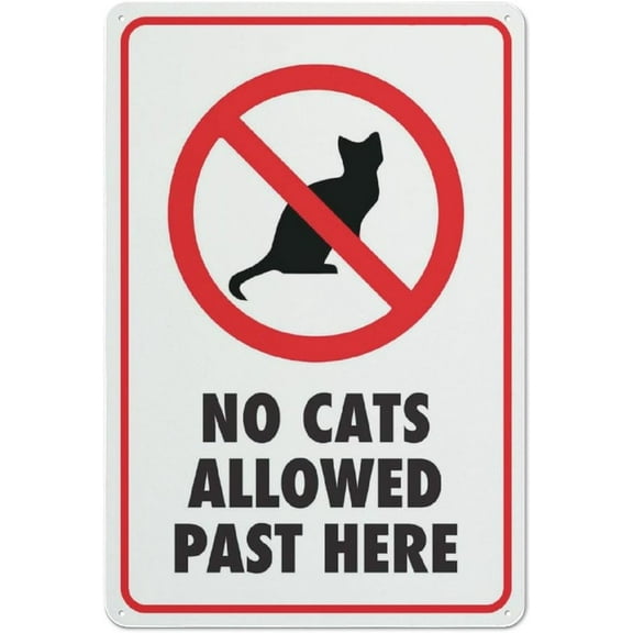 No Cats Allowed Past Here Sign 8""X12"" Rust Free Aluminum Signs Outdoor, Metal Tin Sign For Home, Business, Yard
