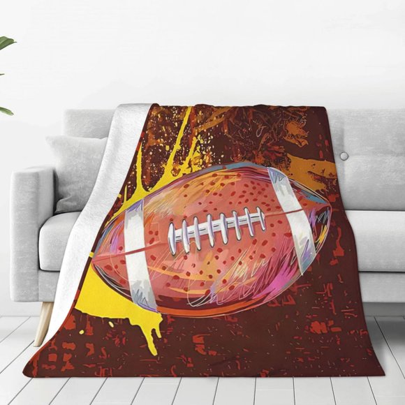 Football Blanket Football Sports Decor Throw Blanket Gifts for Girls Boys Football Lover Winter Bedding Super Warm Soft Plush Lightweight Fleece Flannel Blanket for Kids Teens Adults Men Women 80"X60"