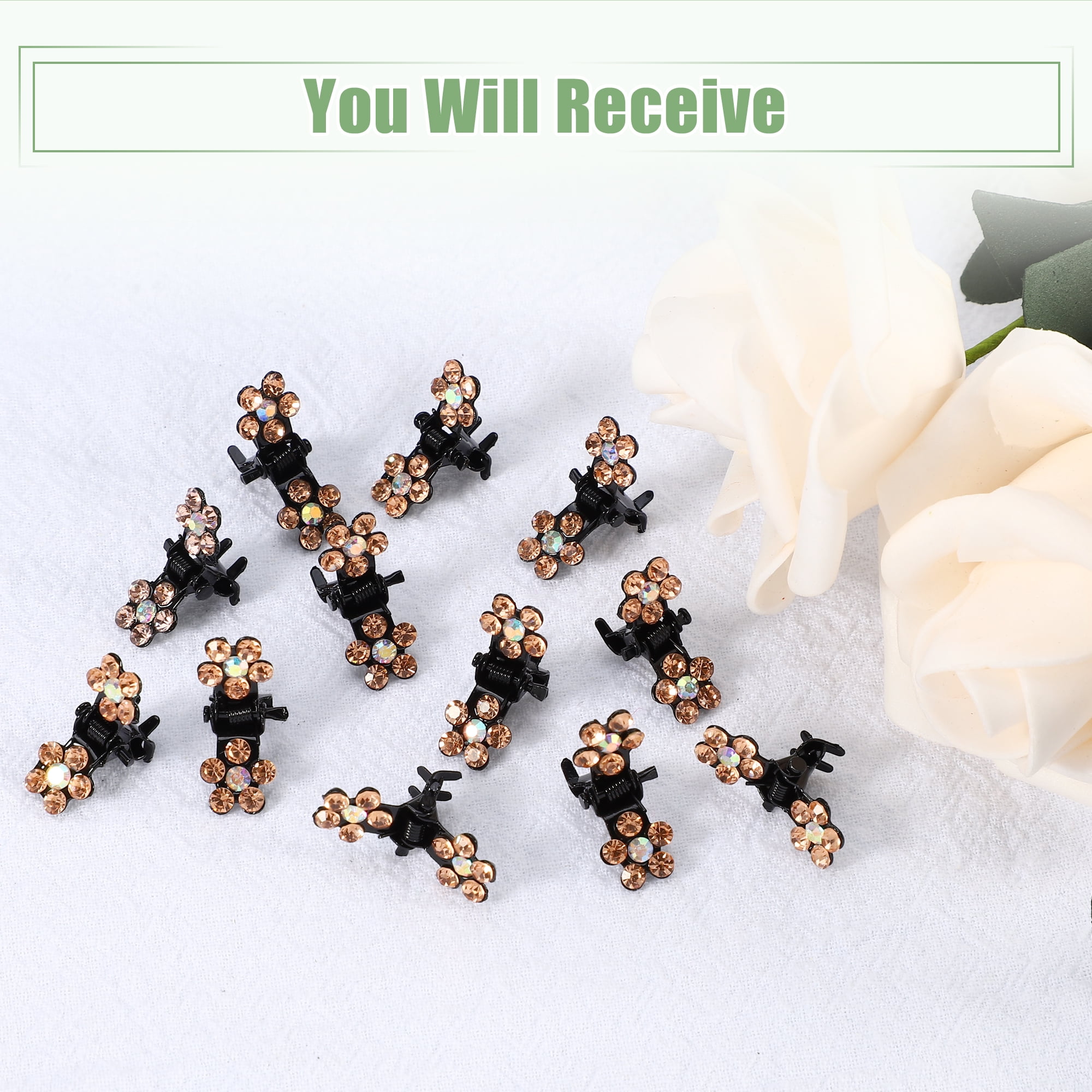 Unique Bargains 12Pcs Mini Hair Claw Clip Small Rhinestone Clips Orange