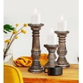 thumbnail image 6 of Candle Holders for Pillar Candles (Grey Wash, Set of 3) - Mangowood Candle Stand - Farmhouse Wooden Candle Holders Pillar Leaf Design - Candle Holder Decor for Table Centerpiece - 6”, 9”, 12”, 6 of 6