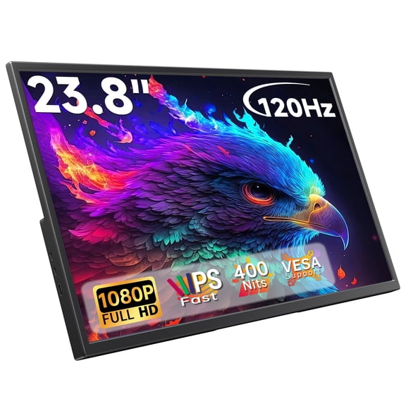 23.8 Inch Portable Monitor for Laptop 120Hz FHD 1080P 400 Nits IPS External Monitor Large Second Screen with USB-C HDMI, VESA Compatible Travel Monitor for MacBook PC Phone PS5 Xbox Switch
