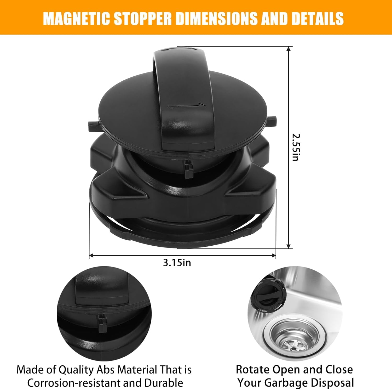 75257 Garbage Disposal Stopper Compatible with Cover Control Garbage Disposal Magnetic Stopper, Replaces 75052, 74094, 74052, 74275,Black