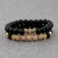 thumbnail image 2 of RSAMD Fashion Luxury Micro Pave CZ Ball Crown Women Men Bracelets Charm Jewelry Gift-Gold Set Black stone-Howlite, 2 of 3