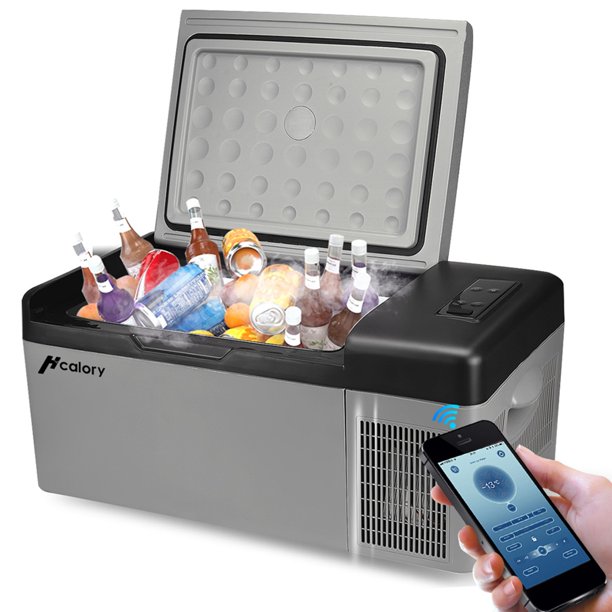 Hcalory 15L Portable Car Refrigerator, 16 Quart RV Fridge + APP Control, 12/24V DC Mini Electric