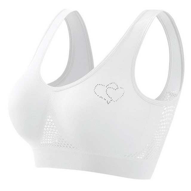 Women's Rhinestone Sports Bra - Hollow Back Design w/ Wide Strap Support | Anti-Sagging Wireless Bra for Workouts & Mature Figures