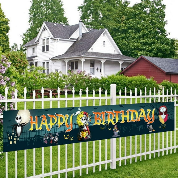 Cartoon Jack Skellington Birthday Yard Sign Banner Party Supplies Happy Birthday Party Decorations Backdrop 9.8 X 1.6 ft