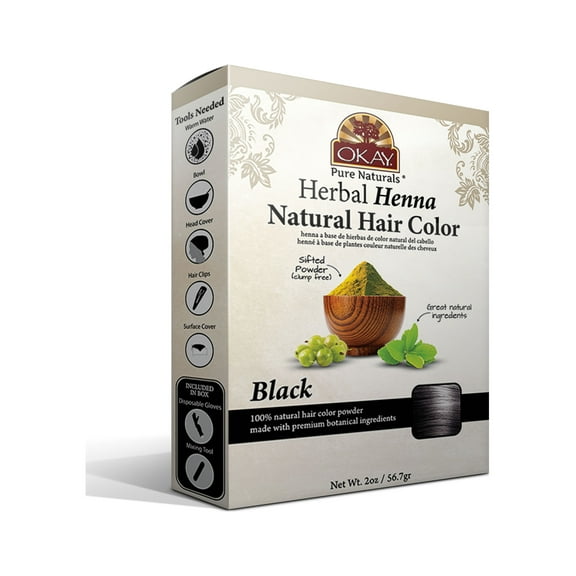 OKAY Pure Naturals Henna Natural Hair Color Soft Black - 50gr for Natural and Deep Black Hair Color