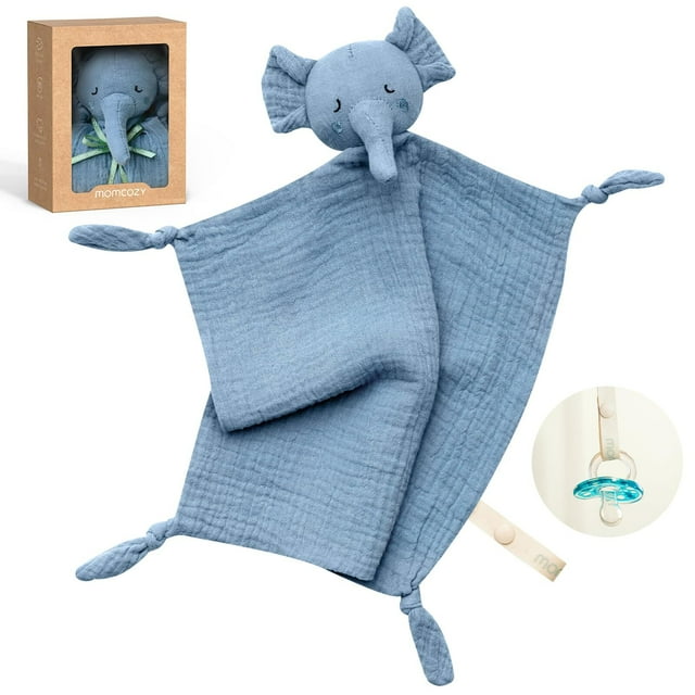 Momcozy Cobija de Seguridad de Seguridad Suave de Algodón para Bebé Autocalmante, Elefante Azul