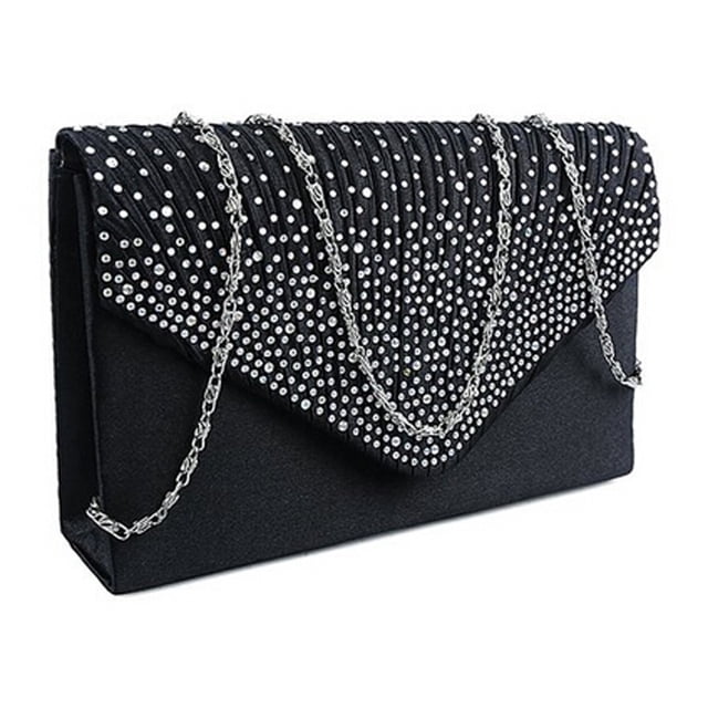 Sparkling Rhinestone Evening Shoulder Bag for Women - Elegant Satin Prom Wedding Clutch Purse