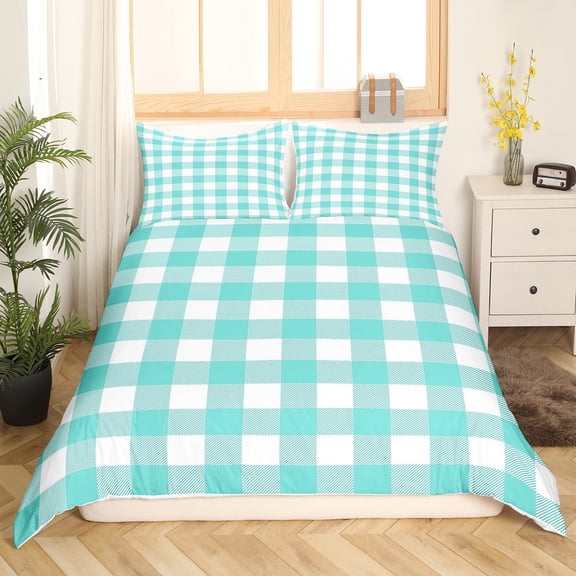 Erosebridal Teal Buffalo Comforter Cover Twin,Abstract Artwork Bedding Twin Size,Geometric Plaid Duvet Cover Twin,Super Cozy Grid Room Decorative(No Comforter),3pcs