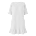 thumbnail image 6 of ClodeEU Women's Short Sleeve Crew Neck Ruffle Hem Mini Dress,Casual T-Shirt Swing Dress White,Women's Plus M, 6 of 6